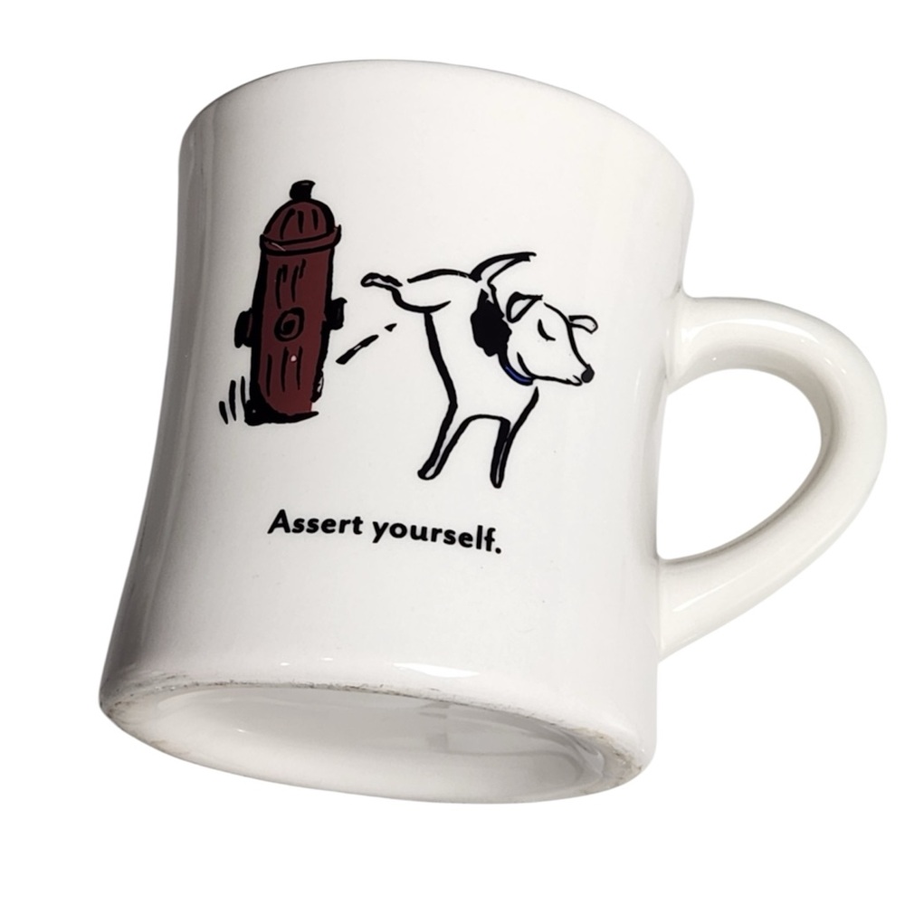 White Mug with Dog and Fire Hydrant Design